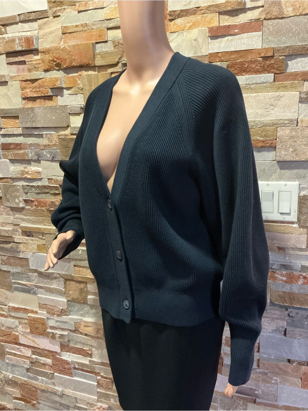 COS Black V-Neck Button-Front Ribbed Cardigan - Picture 5 of 10